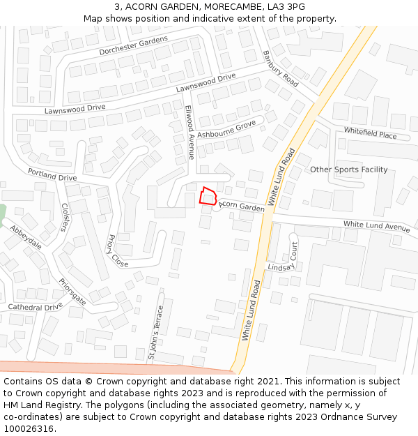 3, ACORN GARDEN, MORECAMBE, LA3 3PG: Location map and indicative extent of plot