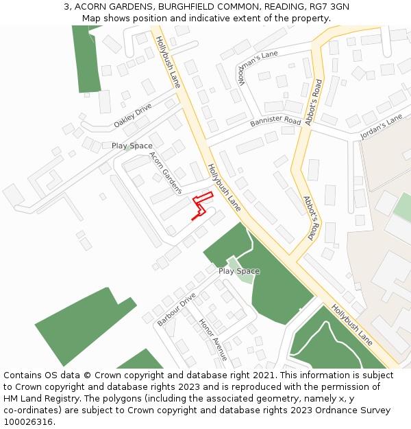 3, ACORN GARDENS, BURGHFIELD COMMON, READING, RG7 3GN: Location map and indicative extent of plot