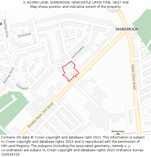 3, ACORN LANE, SHIREMOOR, NEWCASTLE UPON TYNE, NE27 0GE: Location map and indicative extent of plot