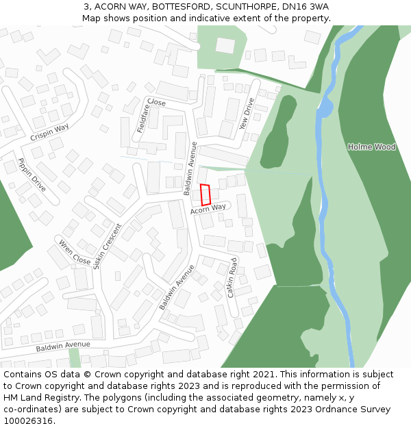 3, ACORN WAY, BOTTESFORD, SCUNTHORPE, DN16 3WA: Location map and indicative extent of plot