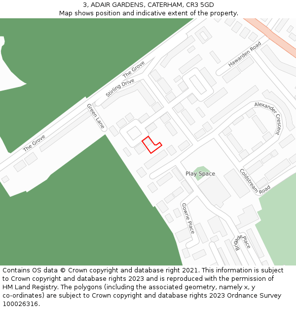 3, ADAIR GARDENS, CATERHAM, CR3 5GD: Location map and indicative extent of plot