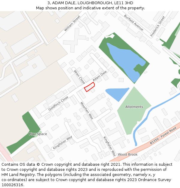 3, ADAM DALE, LOUGHBOROUGH, LE11 3HD: Location map and indicative extent of plot