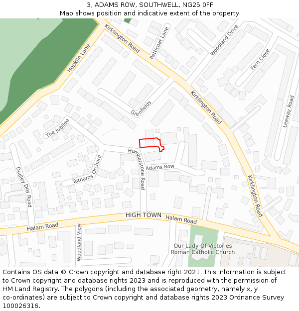 3, ADAMS ROW, SOUTHWELL, NG25 0FF: Location map and indicative extent of plot