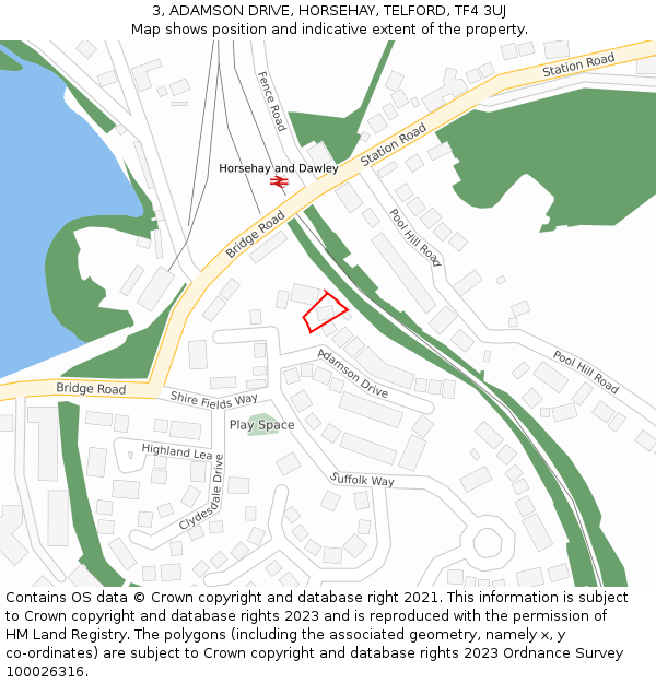 3, ADAMSON DRIVE, HORSEHAY, TELFORD, TF4 3UJ: Location map and indicative extent of plot