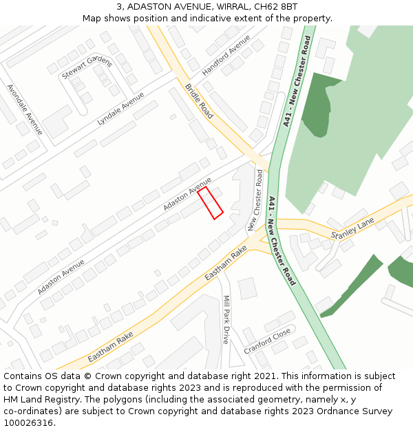 3, ADASTON AVENUE, WIRRAL, CH62 8BT: Location map and indicative extent of plot