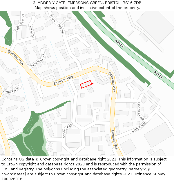 3, ADDERLY GATE, EMERSONS GREEN, BRISTOL, BS16 7DR: Location map and indicative extent of plot