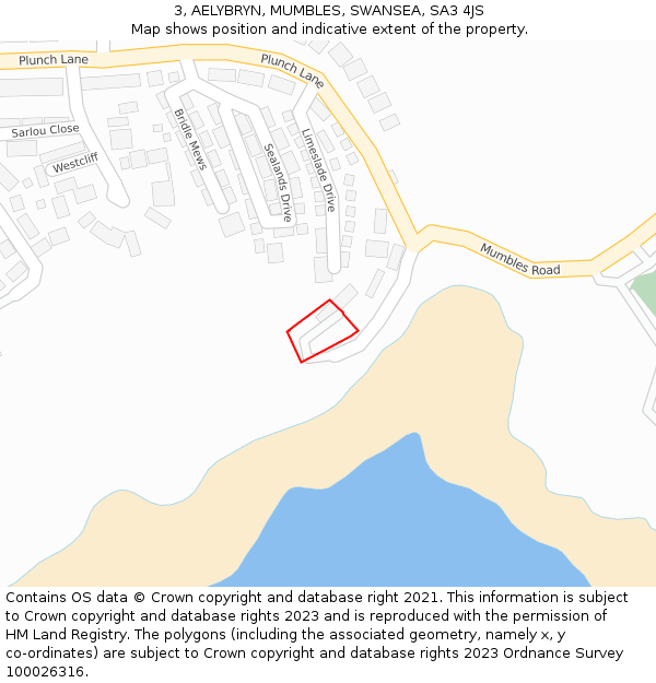 3, AELYBRYN, MUMBLES, SWANSEA, SA3 4JS: Location map and indicative extent of plot