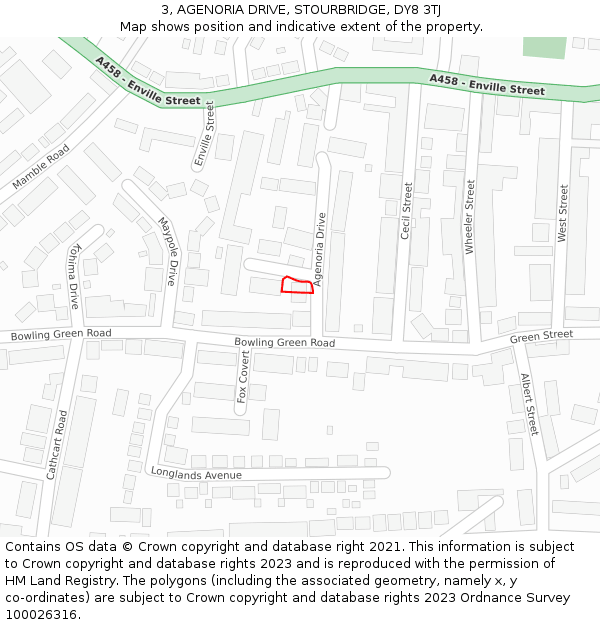 3, AGENORIA DRIVE, STOURBRIDGE, DY8 3TJ: Location map and indicative extent of plot