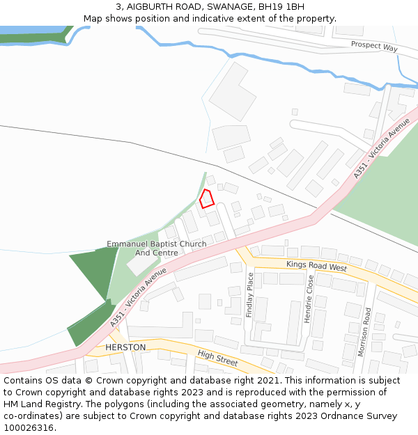 3, AIGBURTH ROAD, SWANAGE, BH19 1BH: Location map and indicative extent of plot