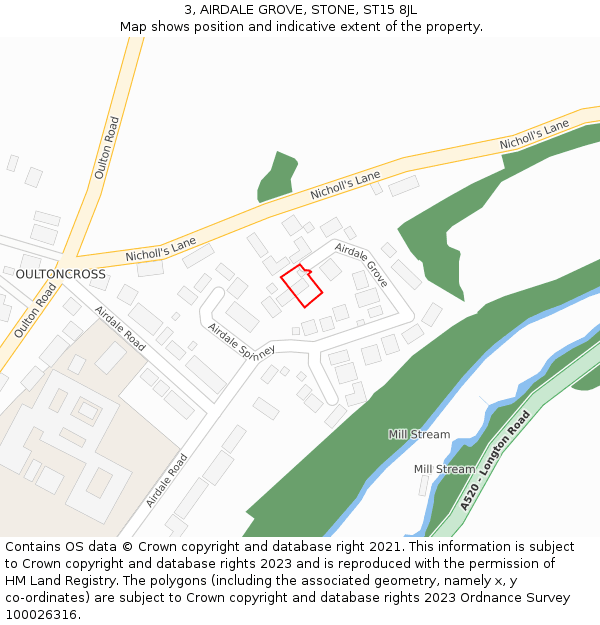 3, AIRDALE GROVE, STONE, ST15 8JL: Location map and indicative extent of plot