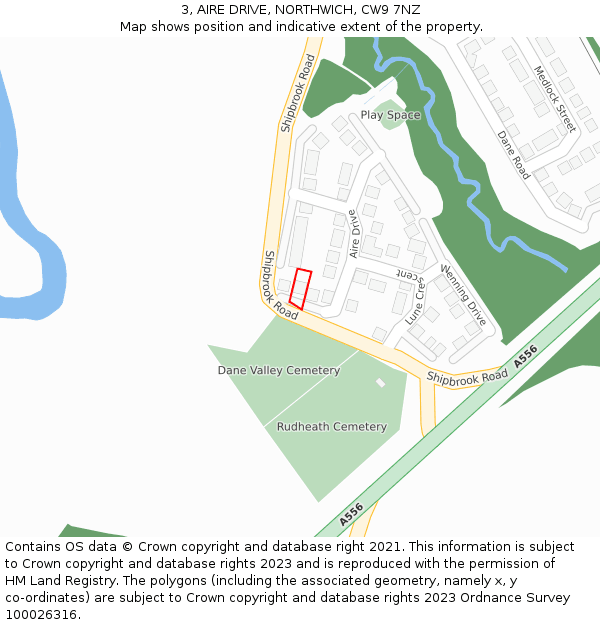 3, AIRE DRIVE, NORTHWICH, CW9 7NZ: Location map and indicative extent of plot