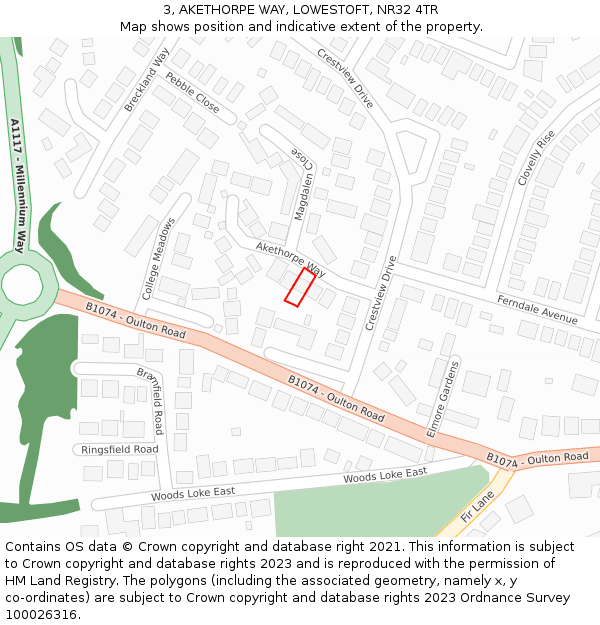 3, AKETHORPE WAY, LOWESTOFT, NR32 4TR: Location map and indicative extent of plot