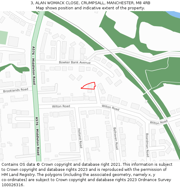 3, ALAN WOMACK CLOSE, CRUMPSALL, MANCHESTER, M8 4RB: Location map and indicative extent of plot