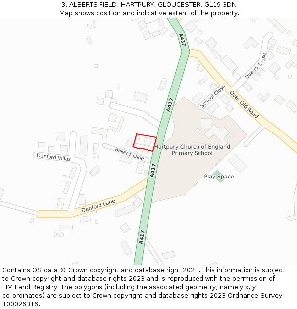 3, ALBERTS FIELD, HARTPURY, GLOUCESTER, GL19 3DN: Location map and indicative extent of plot