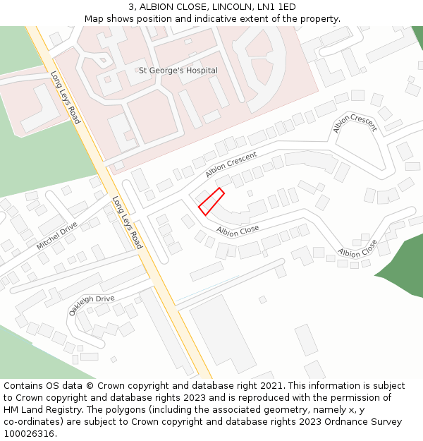 3, ALBION CLOSE, LINCOLN, LN1 1ED: Location map and indicative extent of plot