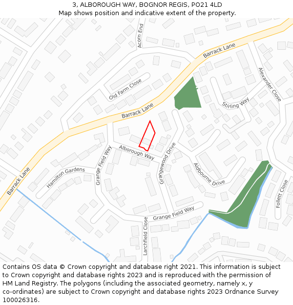 3, ALBOROUGH WAY, BOGNOR REGIS, PO21 4LD: Location map and indicative extent of plot