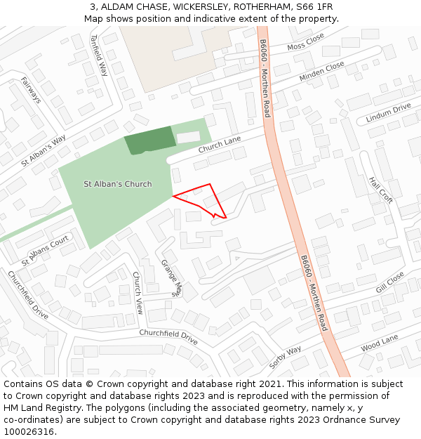 3, ALDAM CHASE, WICKERSLEY, ROTHERHAM, S66 1FR: Location map and indicative extent of plot