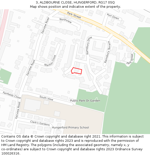 3, ALDBOURNE CLOSE, HUNGERFORD, RG17 0SQ: Location map and indicative extent of plot