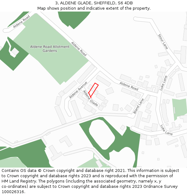 3, ALDENE GLADE, SHEFFIELD, S6 4DB: Location map and indicative extent of plot