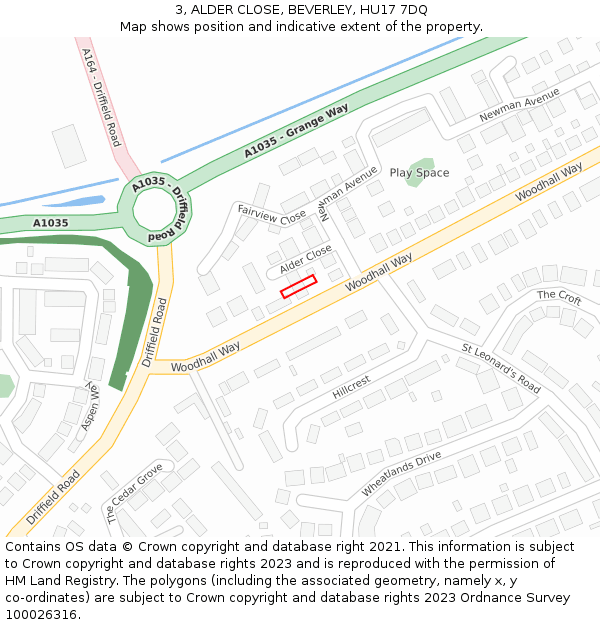 3, ALDER CLOSE, BEVERLEY, HU17 7DQ: Location map and indicative extent of plot