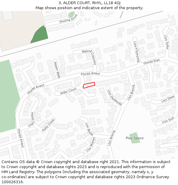 3, ALDER COURT, RHYL, LL18 4GJ: Location map and indicative extent of plot