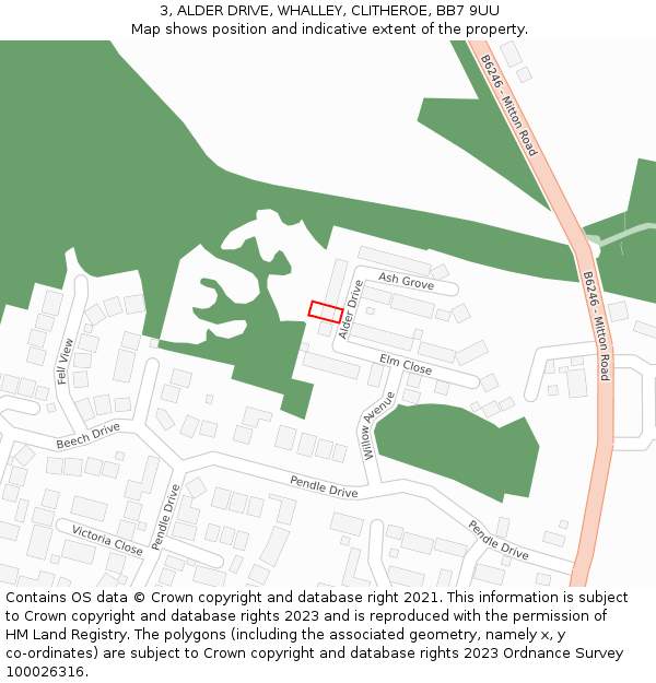 3, ALDER DRIVE, WHALLEY, CLITHEROE, BB7 9UU: Location map and indicative extent of plot