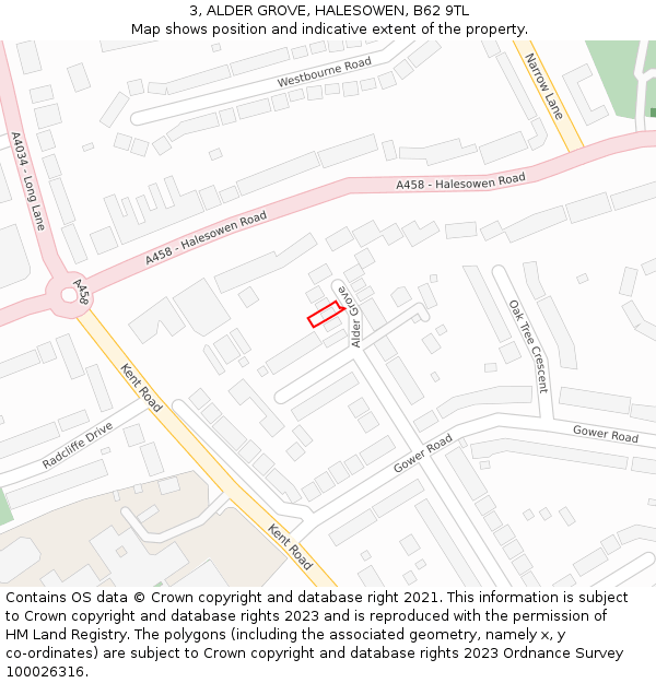 3, ALDER GROVE, HALESOWEN, B62 9TL: Location map and indicative extent of plot