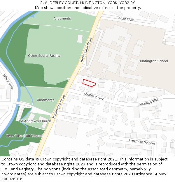 3, ALDERLEY COURT, HUNTINGTON, YORK, YO32 9YJ: Location map and indicative extent of plot