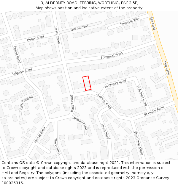 3, ALDERNEY ROAD, FERRING, WORTHING, BN12 5PJ: Location map and indicative extent of plot