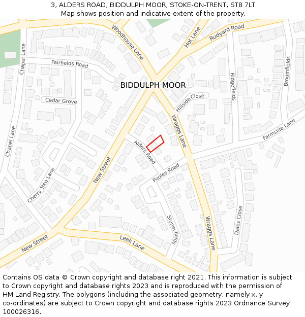 3, ALDERS ROAD, BIDDULPH MOOR, STOKE-ON-TRENT, ST8 7LT: Location map and indicative extent of plot