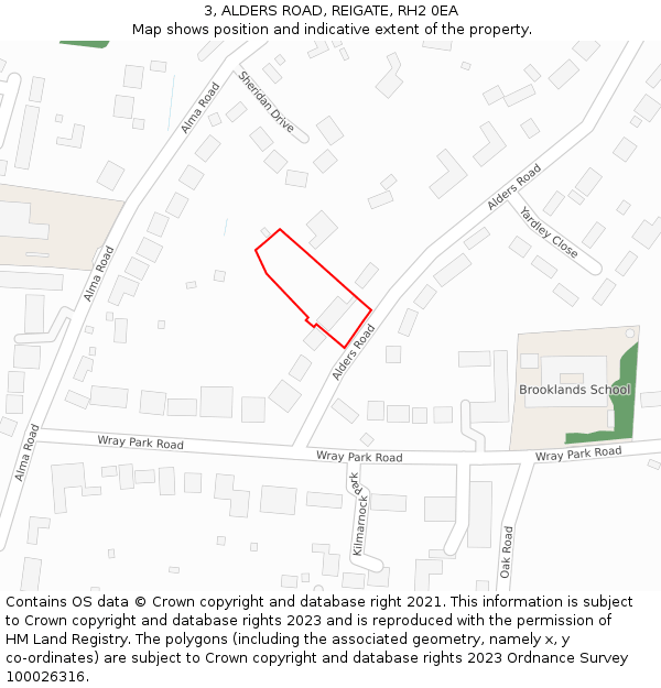 3, ALDERS ROAD, REIGATE, RH2 0EA: Location map and indicative extent of plot