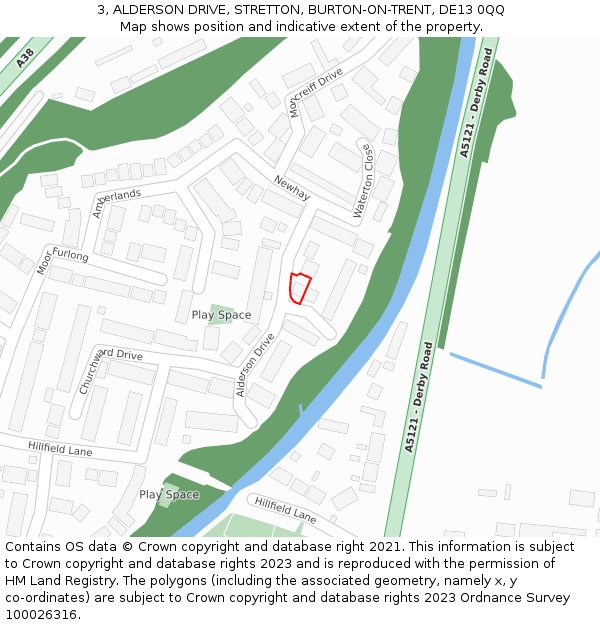 3, ALDERSON DRIVE, STRETTON, BURTON-ON-TRENT, DE13 0QQ: Location map and indicative extent of plot