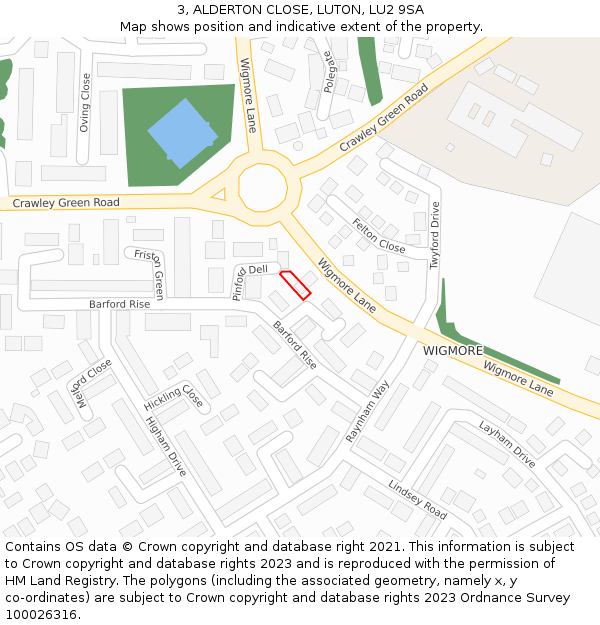 3, ALDERTON CLOSE, LUTON, LU2 9SA: Location map and indicative extent of plot