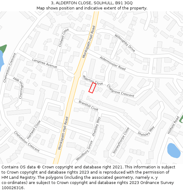 3, ALDERTON CLOSE, SOLIHULL, B91 3GQ: Location map and indicative extent of plot