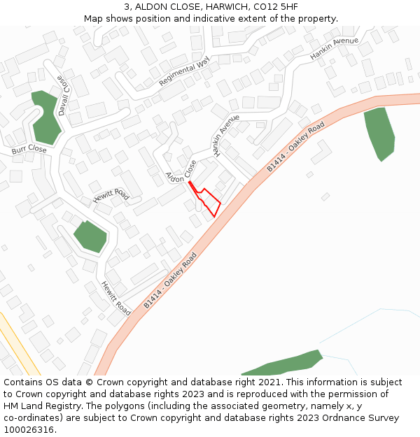 3, ALDON CLOSE, HARWICH, CO12 5HF: Location map and indicative extent of plot