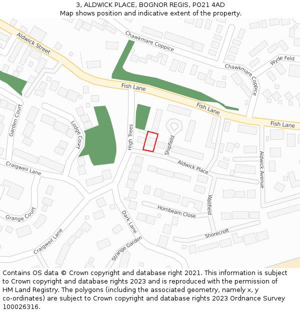 3, ALDWICK PLACE, BOGNOR REGIS, PO21 4AD: Location map and indicative extent of plot