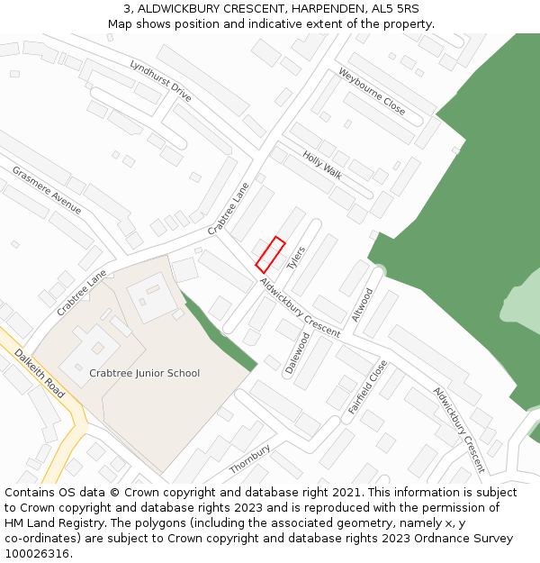 3, ALDWICKBURY CRESCENT, HARPENDEN, AL5 5RS: Location map and indicative extent of plot