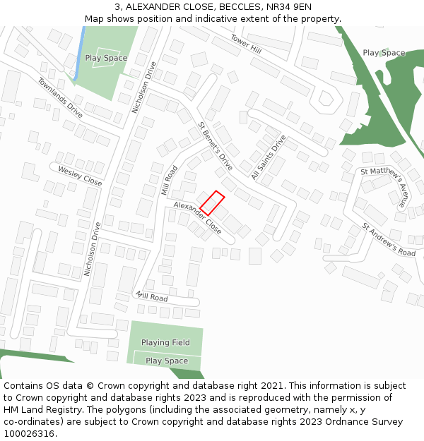 3, ALEXANDER CLOSE, BECCLES, NR34 9EN: Location map and indicative extent of plot