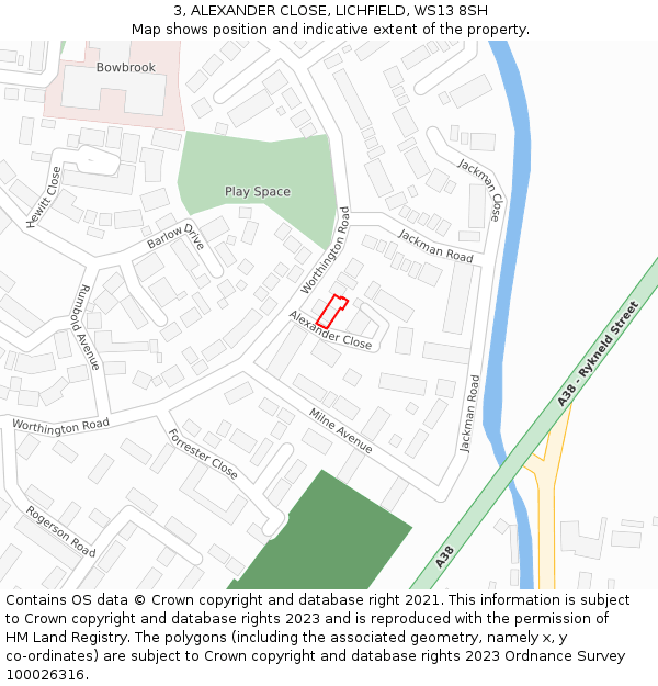 3, ALEXANDER CLOSE, LICHFIELD, WS13 8SH: Location map and indicative extent of plot