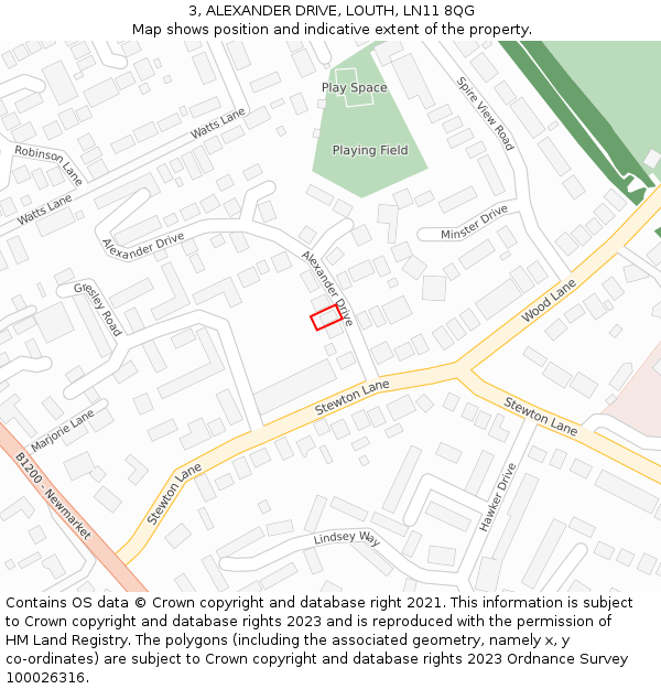 3, ALEXANDER DRIVE, LOUTH, LN11 8QG: Location map and indicative extent of plot