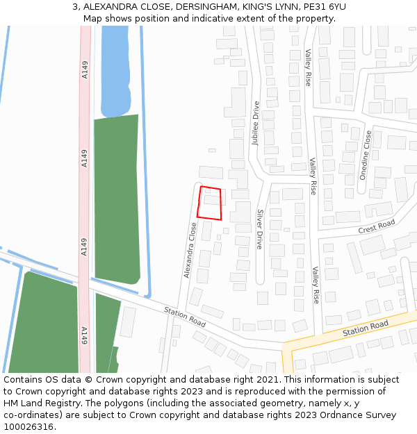 3, ALEXANDRA CLOSE, DERSINGHAM, KING'S LYNN, PE31 6YU: Location map and indicative extent of plot