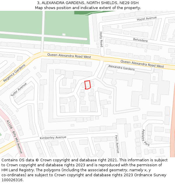 3, ALEXANDRA GARDENS, NORTH SHIELDS, NE29 0SH: Location map and indicative extent of plot