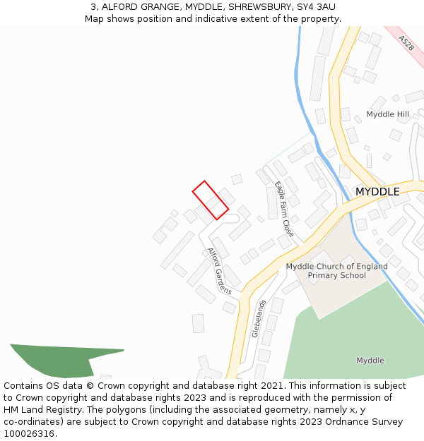 3, ALFORD GRANGE, MYDDLE, SHREWSBURY, SY4 3AU: Location map and indicative extent of plot