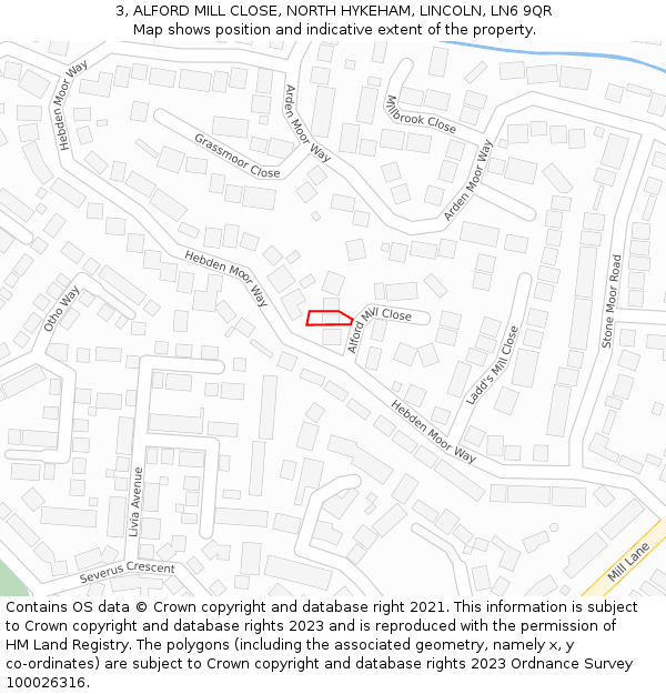 3, ALFORD MILL CLOSE, NORTH HYKEHAM, LINCOLN, LN6 9QR: Location map and indicative extent of plot