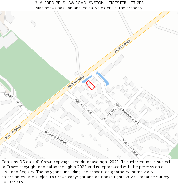 3, ALFRED BELSHAW ROAD, SYSTON, LEICESTER, LE7 2FR: Location map and indicative extent of plot