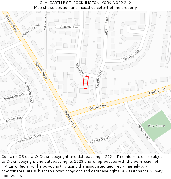 3, ALGARTH RISE, POCKLINGTON, YORK, YO42 2HX: Location map and indicative extent of plot