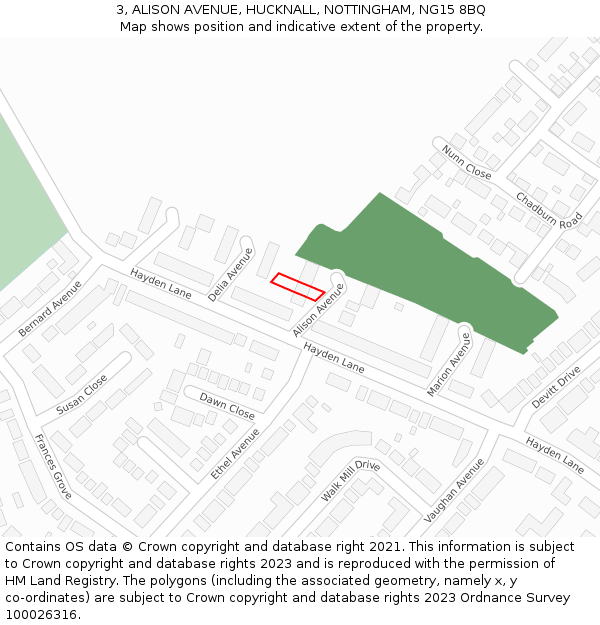 3, ALISON AVENUE, HUCKNALL, NOTTINGHAM, NG15 8BQ: Location map and indicative extent of plot