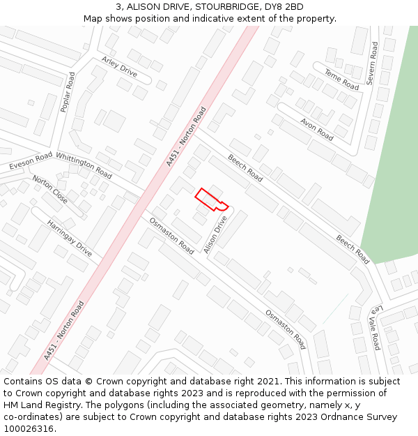 3, ALISON DRIVE, STOURBRIDGE, DY8 2BD: Location map and indicative extent of plot