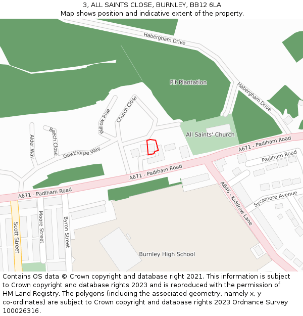 3, ALL SAINTS CLOSE, BURNLEY, BB12 6LA: Location map and indicative extent of plot