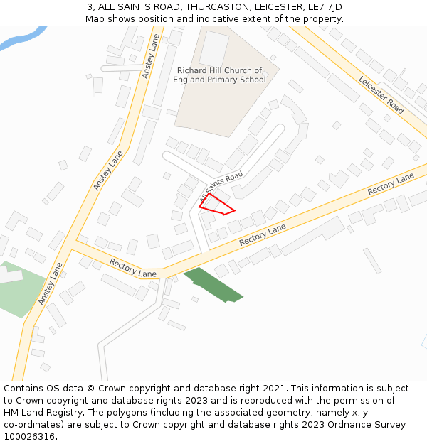 3, ALL SAINTS ROAD, THURCASTON, LEICESTER, LE7 7JD: Location map and indicative extent of plot